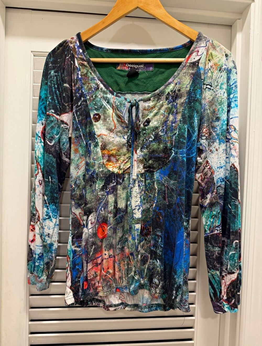 Desigual Womens Top Abstract Graffiti Art Long Sleeve Embroidered 17T2607 M